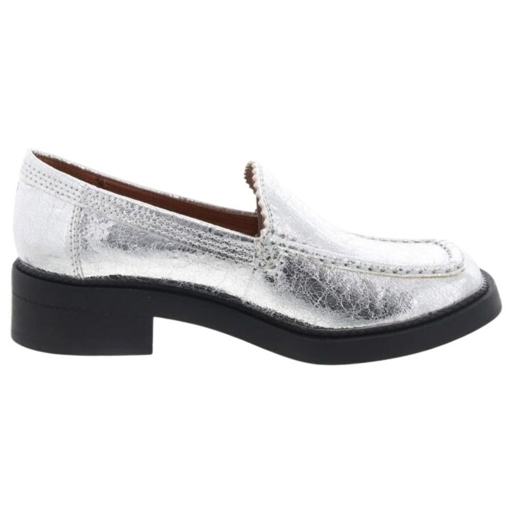 NEW Zodiac Alaina Faux Crackle‎ Leather Square Toe Loafers Silver SY Size 7.5